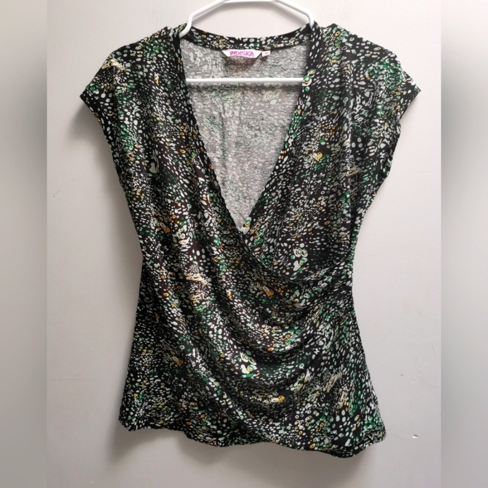 Indiska Top Black green and yellow, size M ptp 18